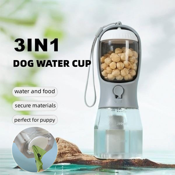 Portable Dog Water Bottle. 3-in-1 Travel Cup for Pets!